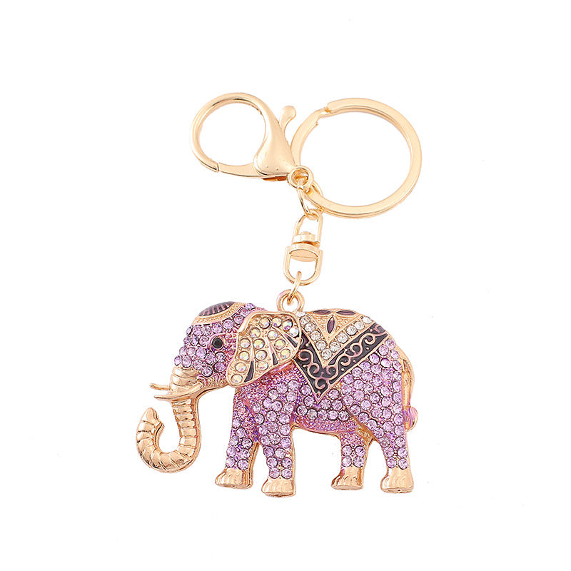 4-Color Thailand style elephant, diamond keychain, metal car pendant, key chain.