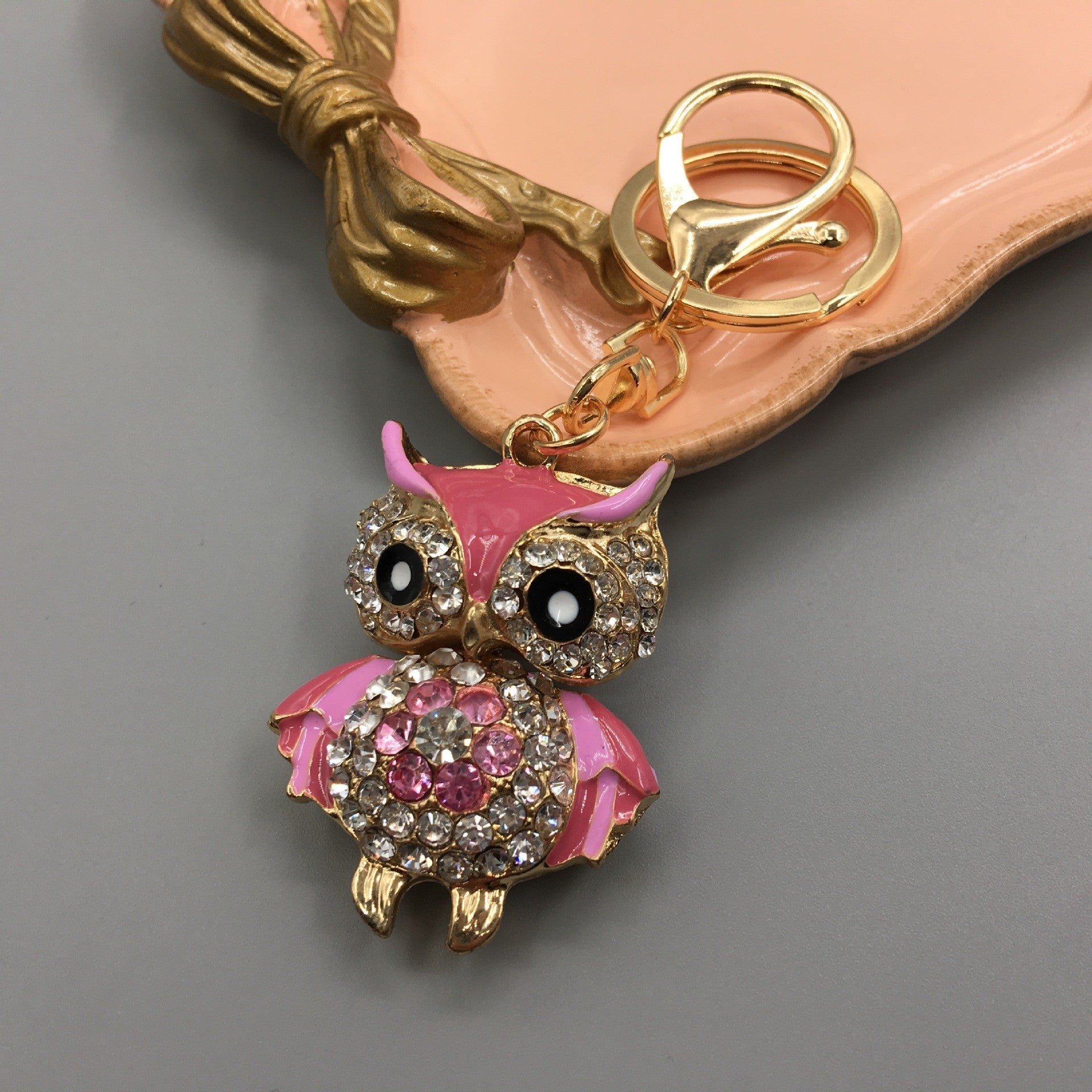 26-Color, Cartoon Owl with Diamonds, Metal Keychain