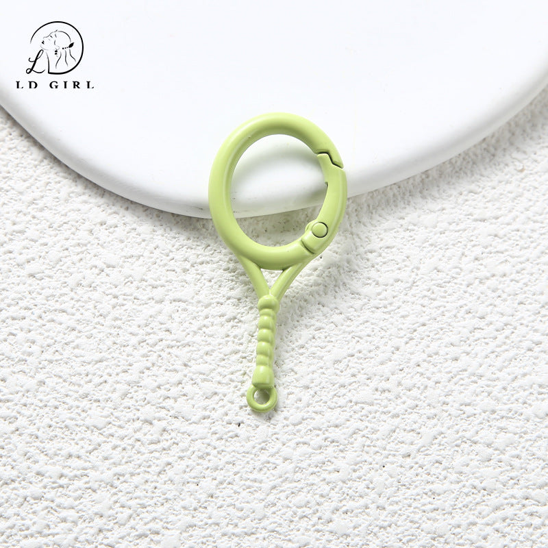 A Tennis racket spring buckle, open ring, spring ring, badminton racket keychain, DIY accessory buckle