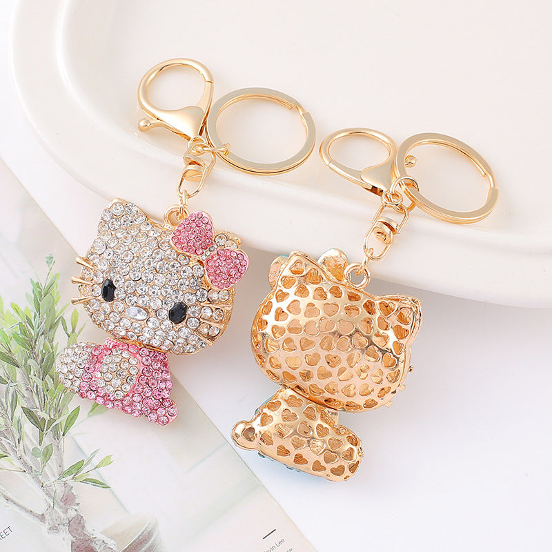 7-Color Diamond cat, car keychain, metal bag pendant, key chain ring.