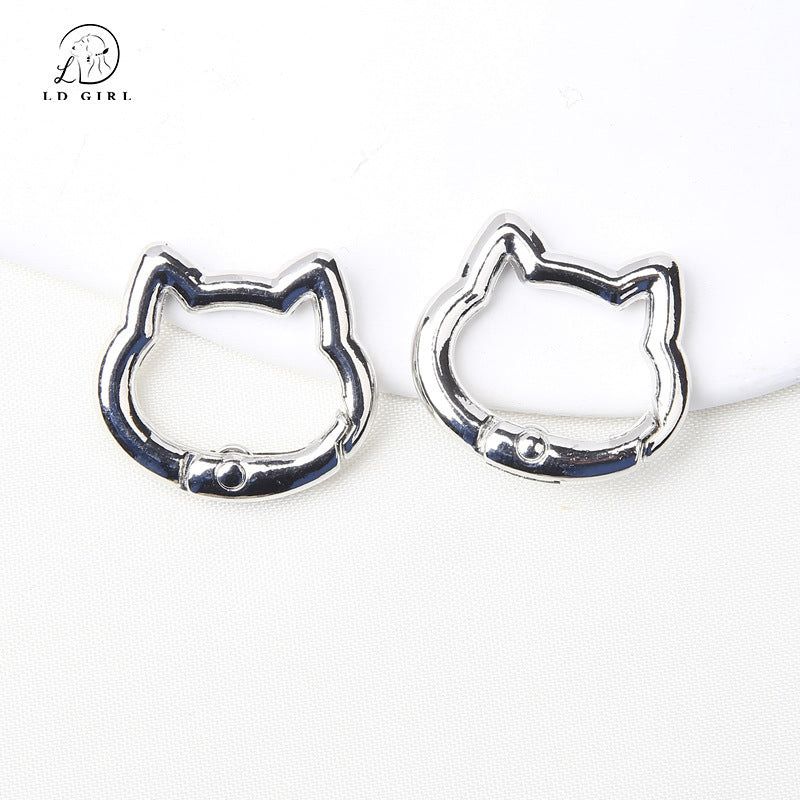 A Color paint cat head spring chain, key chain, DIY accessories, alloy connecting ring