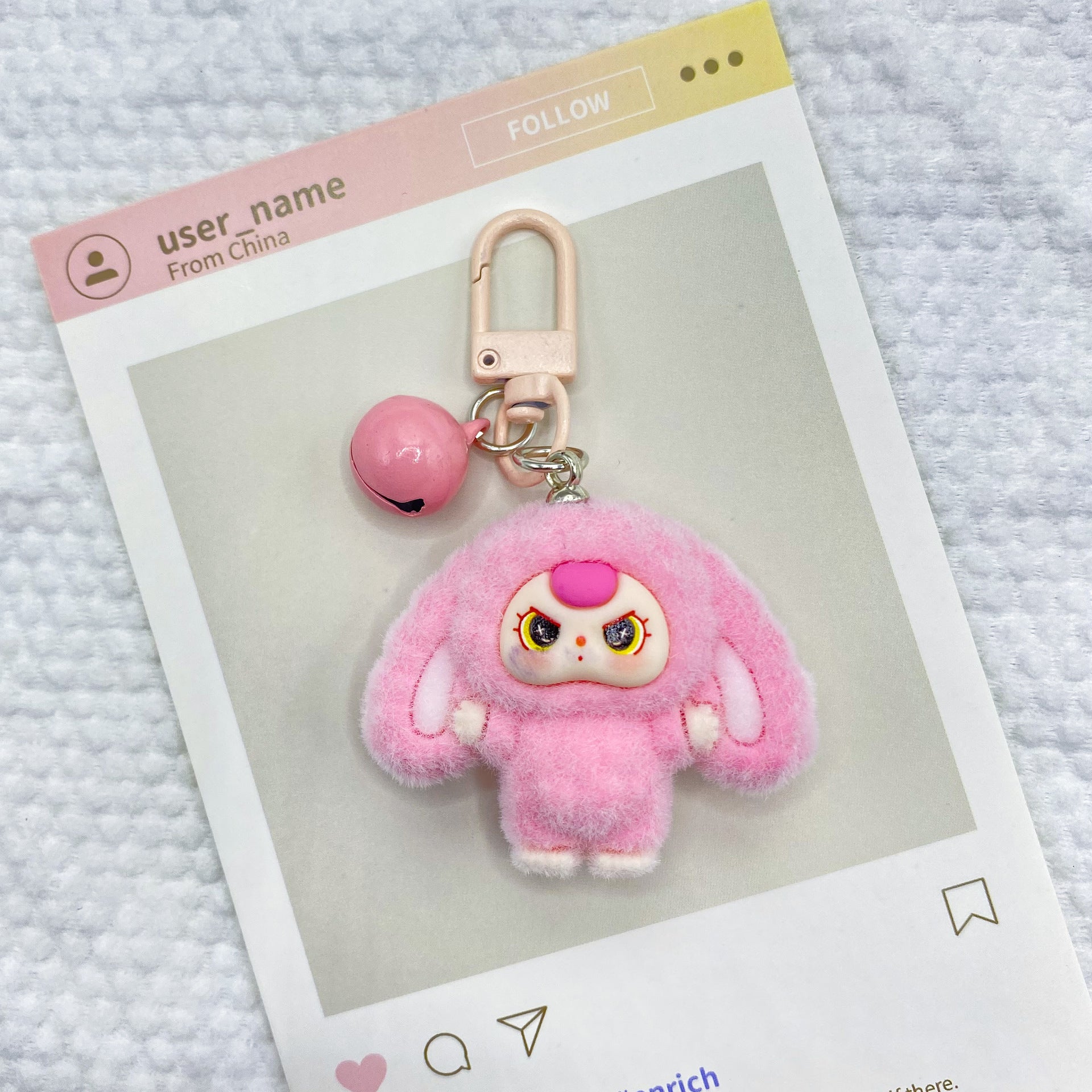 Three-dimensional flocking lop-eared rabbit, keychain pendant schoolbag