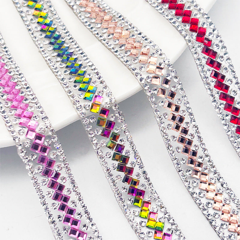 9-Color 3 yard(273cm), 3*3mm/Square double diamond， diamond stickers  1.2cm width