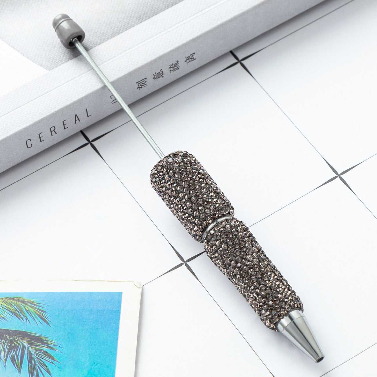 DIY full diamond beaded ballpoint pen, hand-pasted diamond multi-color, plastic beaded ballpoint pen, multi-color rotating bead pen