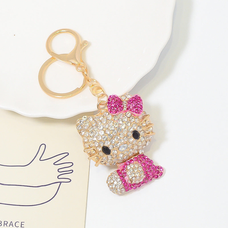 7-Color Diamond cat, car keychain, metal bag pendant, key chain ring.
