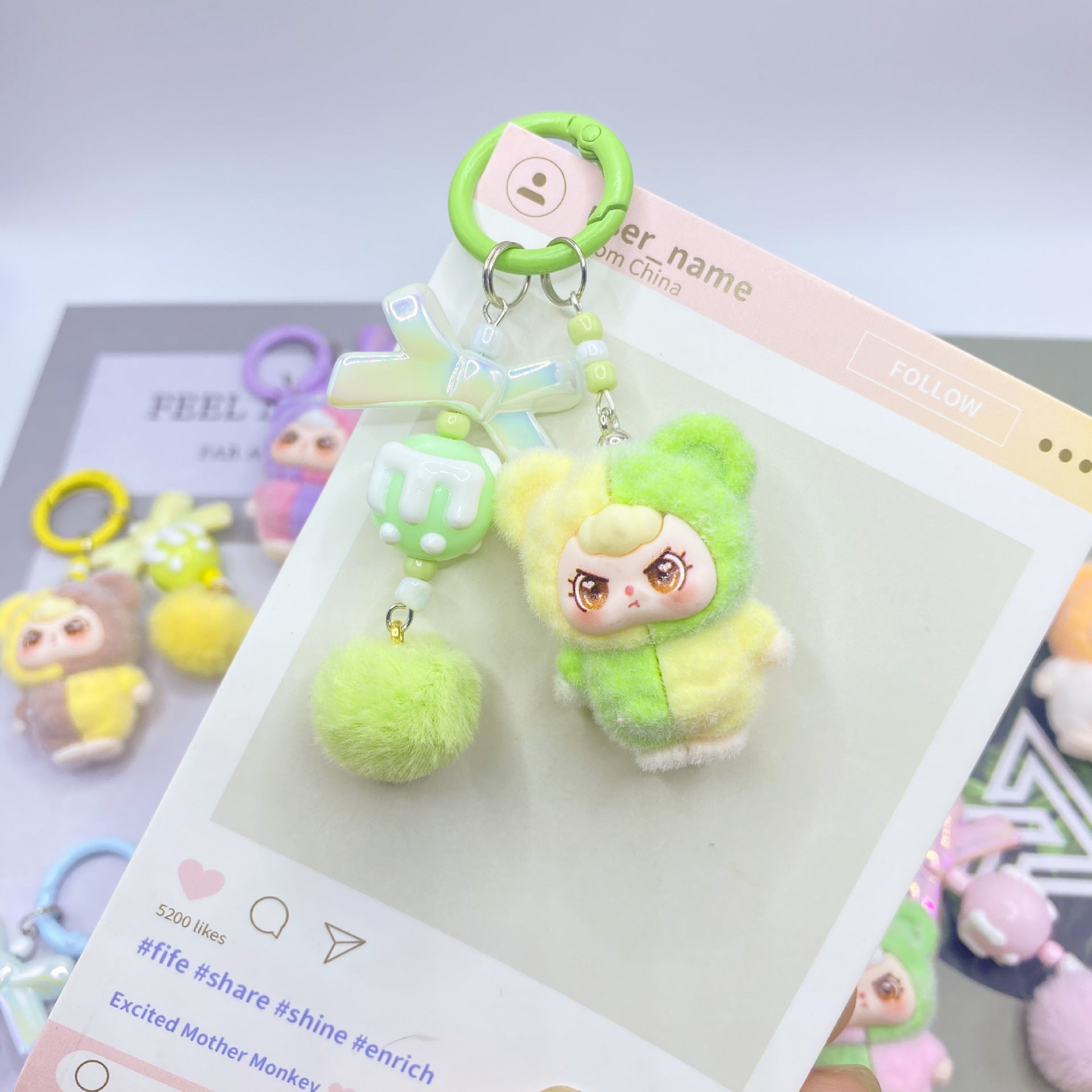 Flocking color matching, keychain pendant.