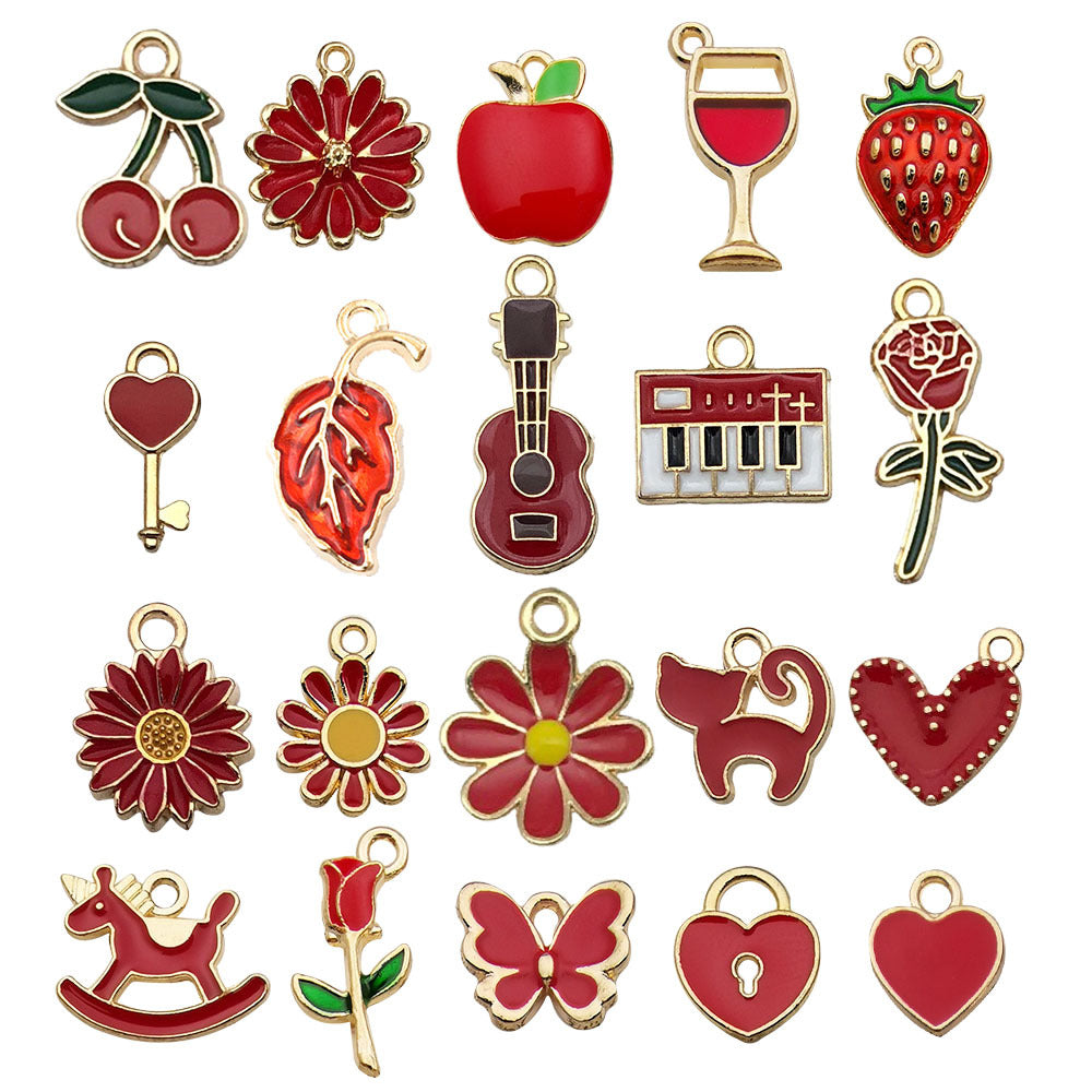 NO.9 Mixed 20 red gold plated enamel charm metal, alloy