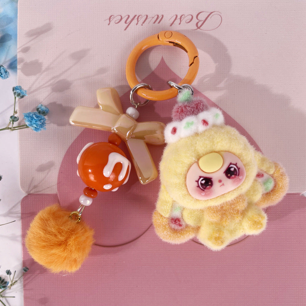 Flocking dessert three-year-old baby jewelry accessories, cartoon keychains, bag pendants