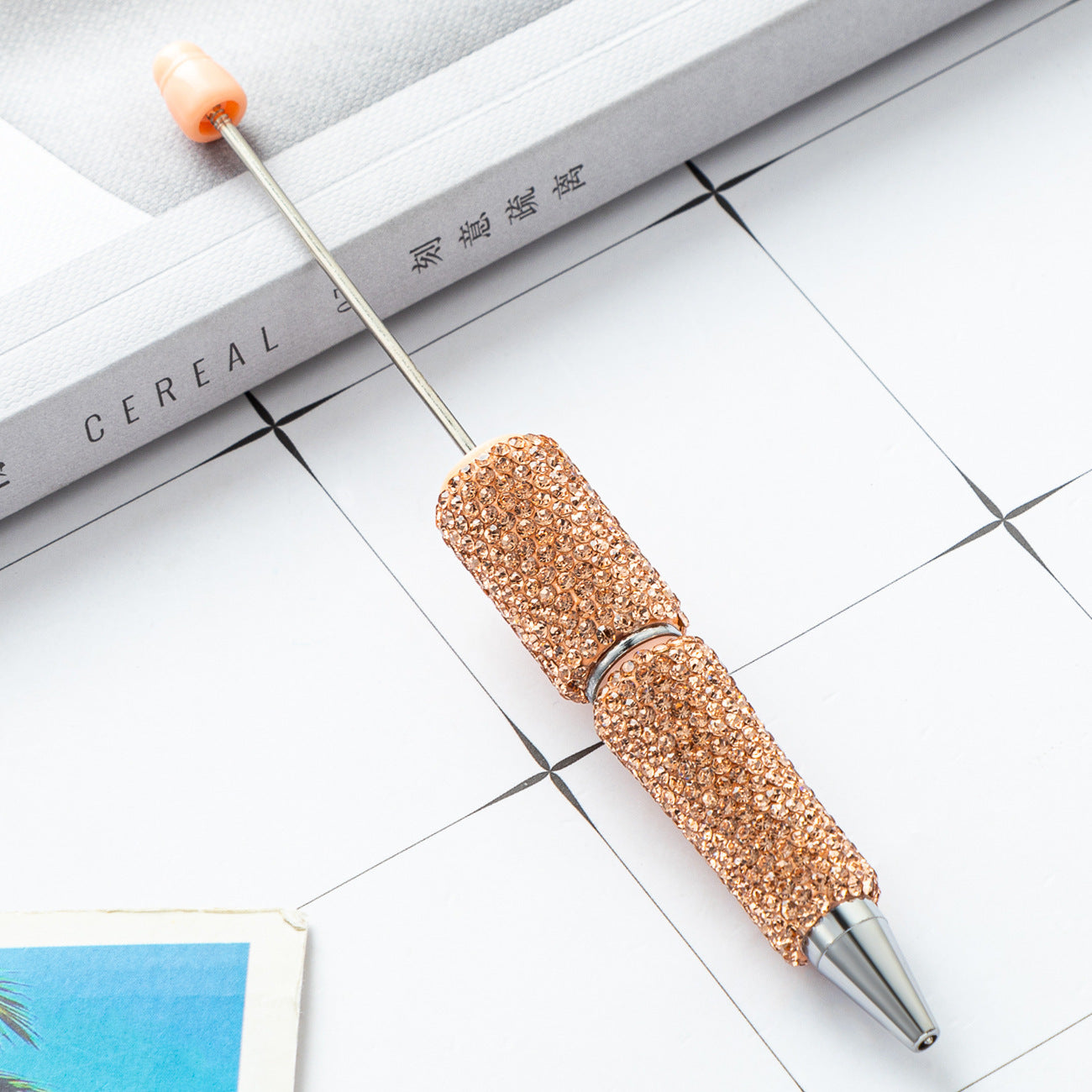 DIY full diamond beaded ballpoint pen, hand-pasted diamond multi-color, plastic beaded ballpoint pen, multi-color rotating bead pen
