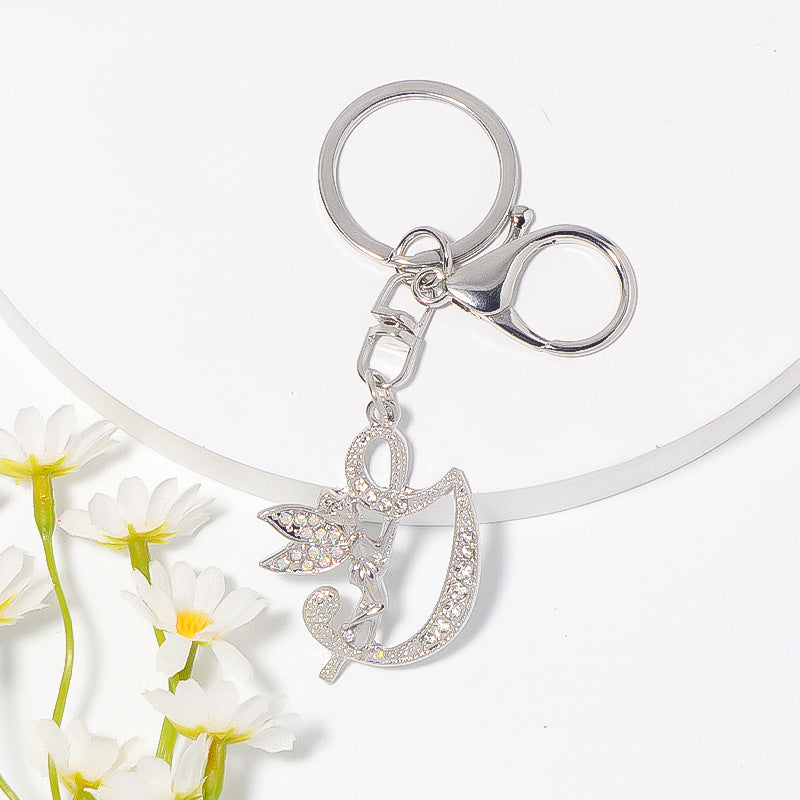 Alloy diamond English letters, key chain, little angel car key pendant