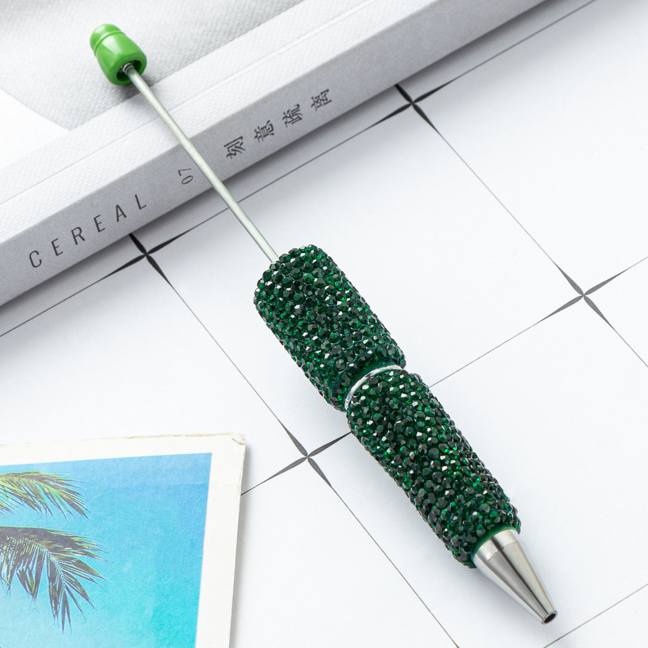 DIY full diamond beaded ballpoint pen, hand-pasted diamond multi-color, plastic beaded ballpoint pen, multi-color rotating bead pen