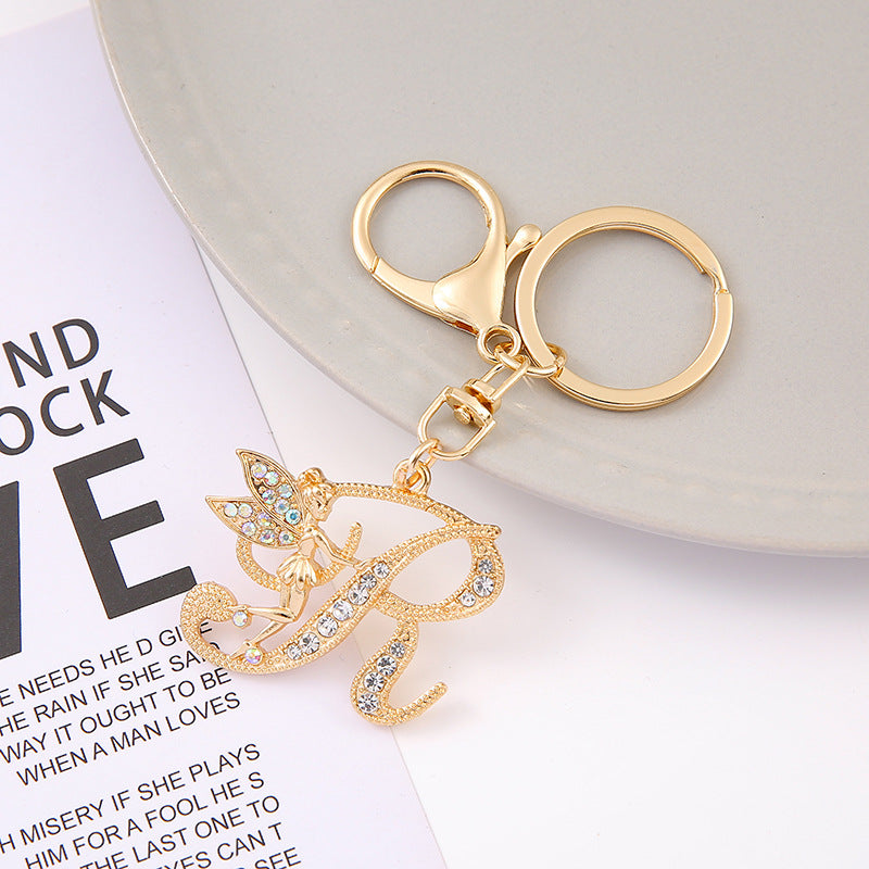 Alloy diamond English letters, key chain, little angel car key pendant