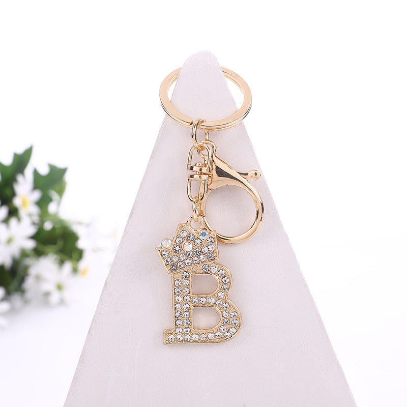 Metal Diamond letter keychain, premium key ring, rhinestone backpack charm