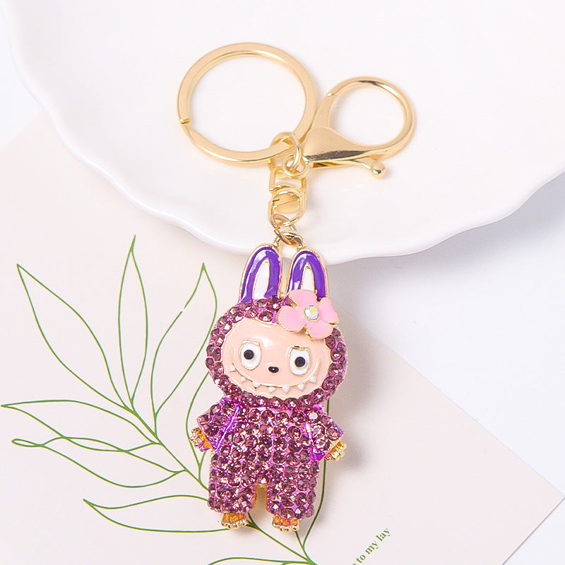 4- Color diamond rubbing cloth, metal keychain, ring, car backpack key pendant