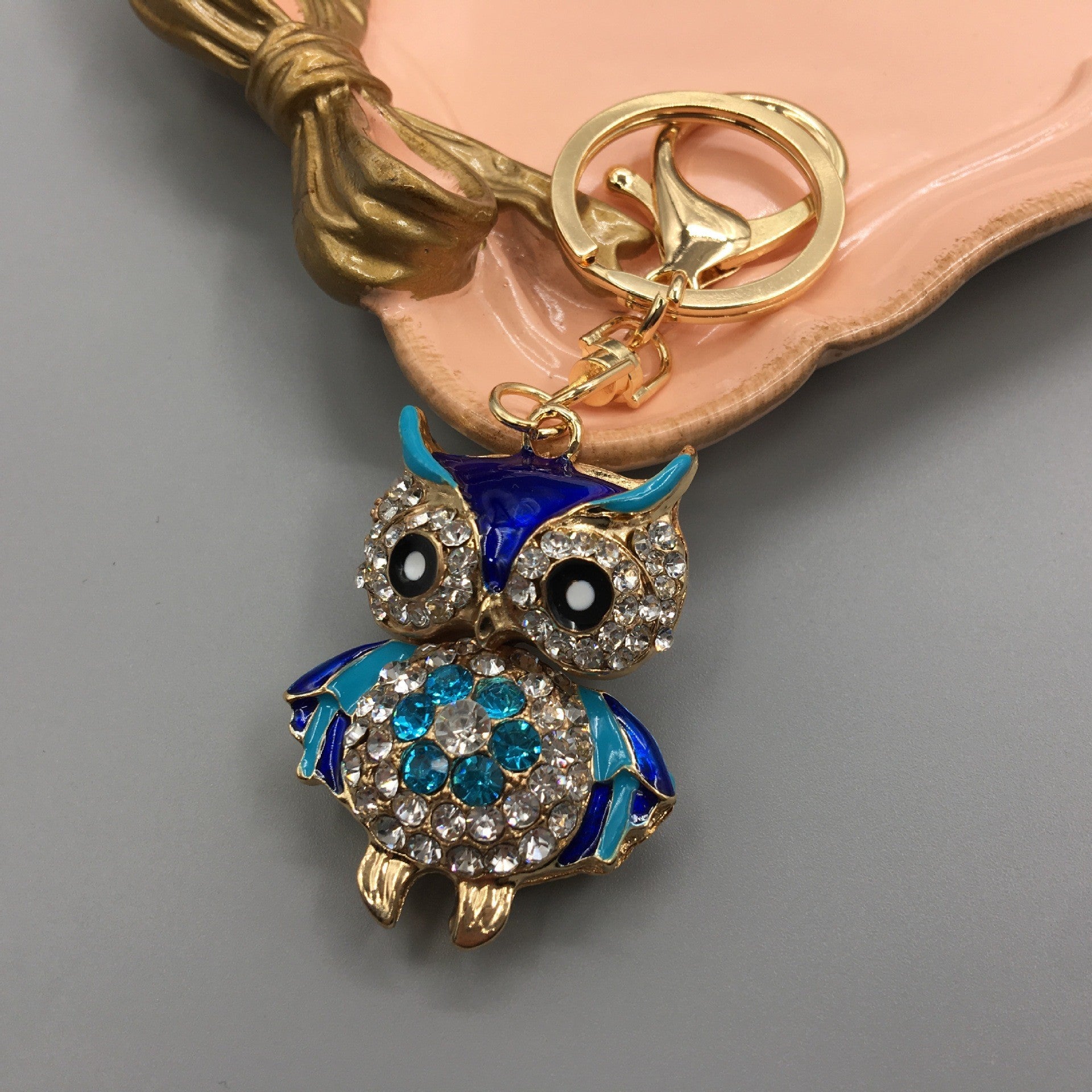 26-Color, Cartoon Owl with Diamonds, Metal Keychain