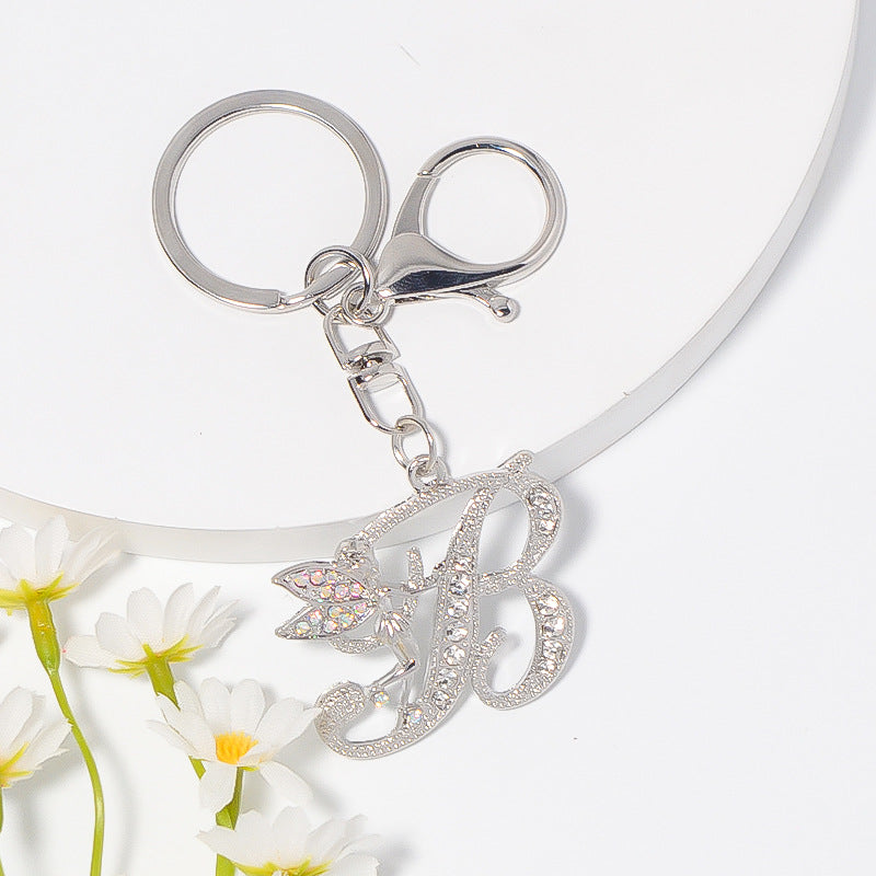 Alloy diamond English letters, key chain, little angel car key pendant
