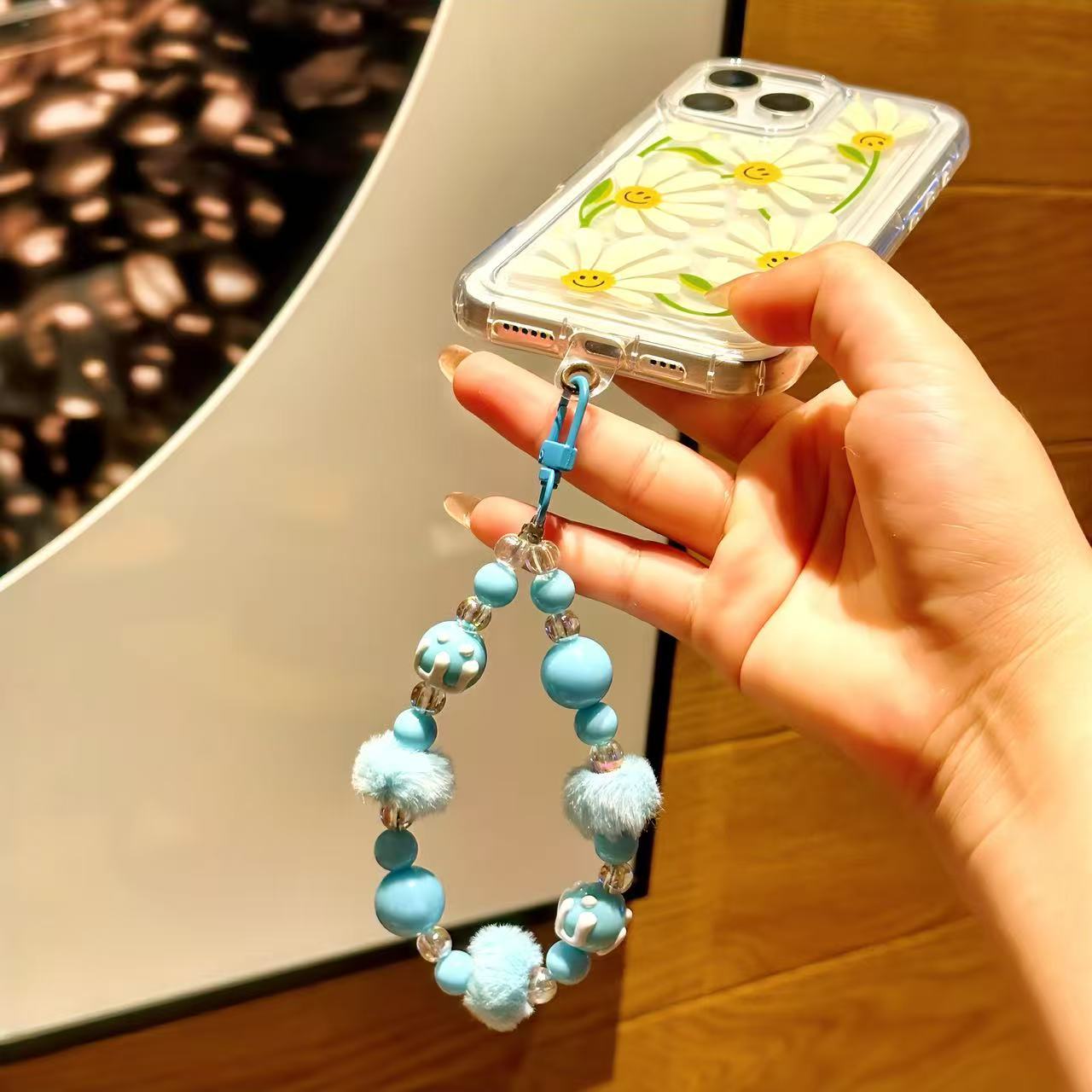 C2 new hairball hand-painted beads/plush mobile phone chain/wrist pendant/bag keychain