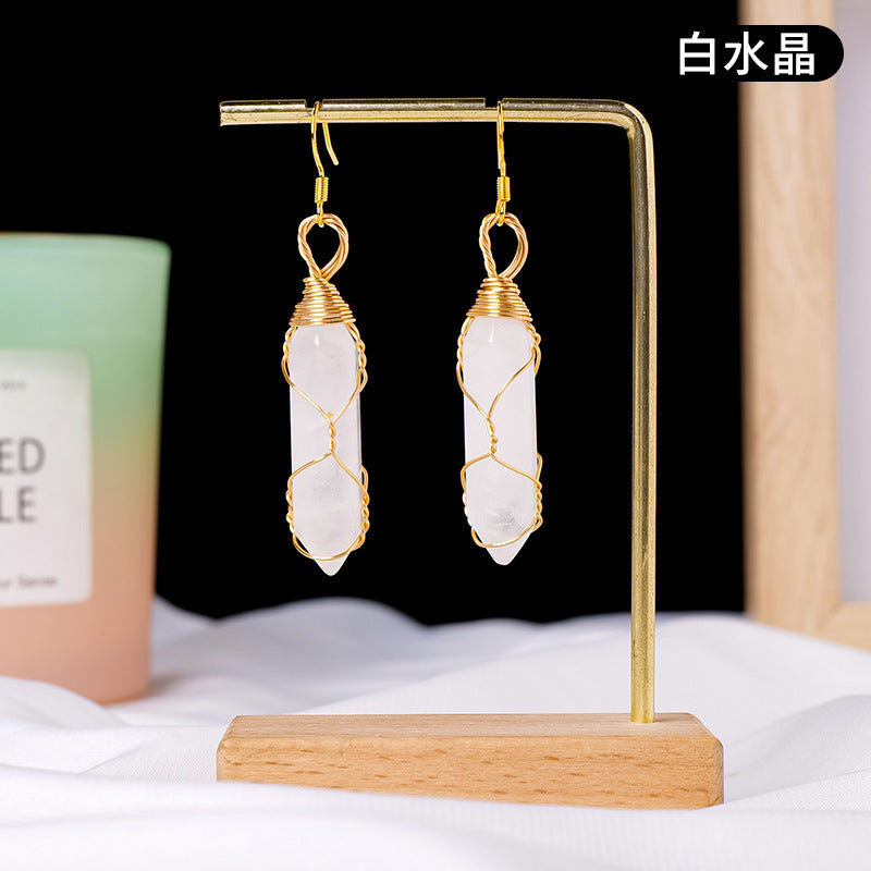 17-Color/Types, Crystal-wound double-pointed pillar earrings
