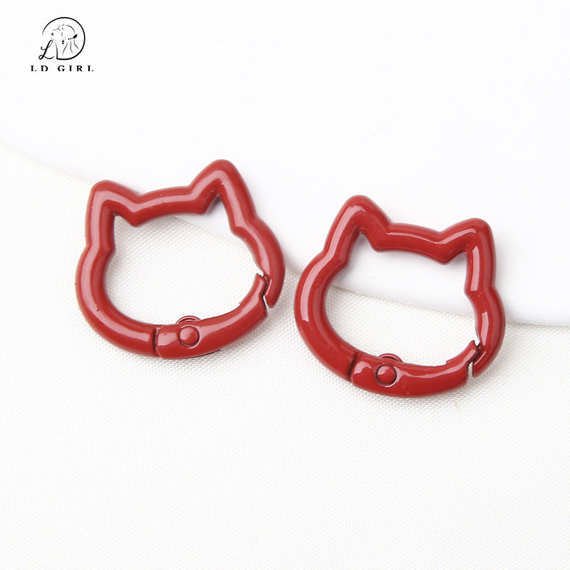 A Color paint cat head spring chain, key chain, DIY accessories, alloy connecting ring