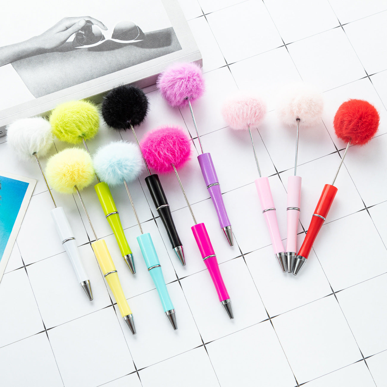 10 - color Plush beaded pen, creative DIY craft pen