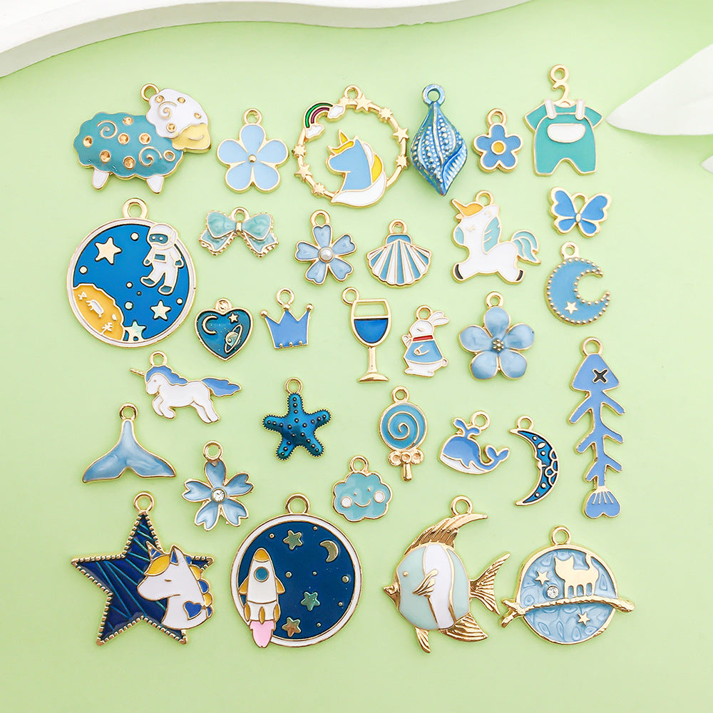 lake blue mixed 31 assorted gold plated enamel charm