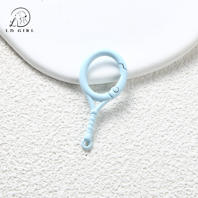 A Tennis racket spring buckle, open ring, spring ring, badminton racket keychain, DIY accessory buckle