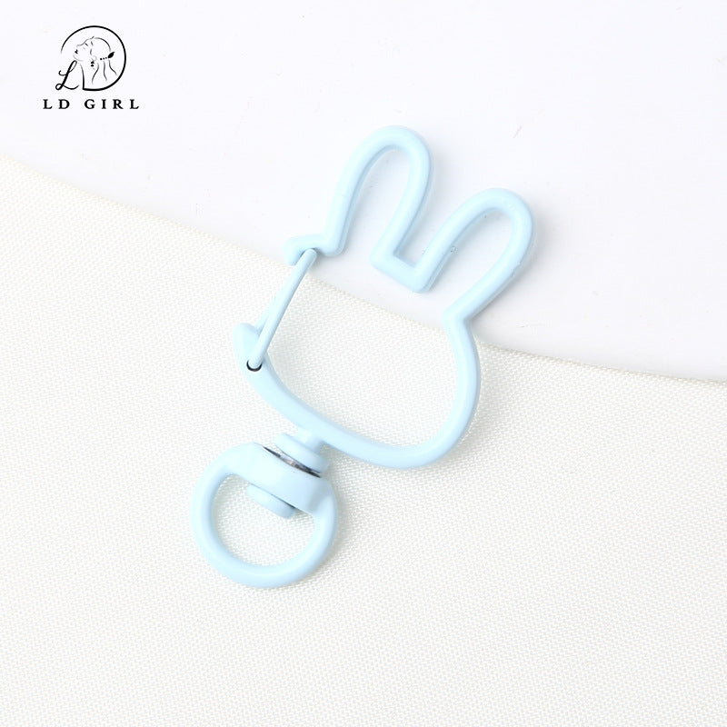 A spring buckle, universal rotation, candy-colored bunny, cat love keychain, DIY jewelry accessories.