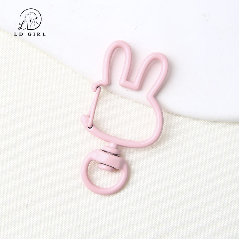 A spring buckle, universal rotation, candy-colored bunny, cat love keychain, DIY jewelry accessories.