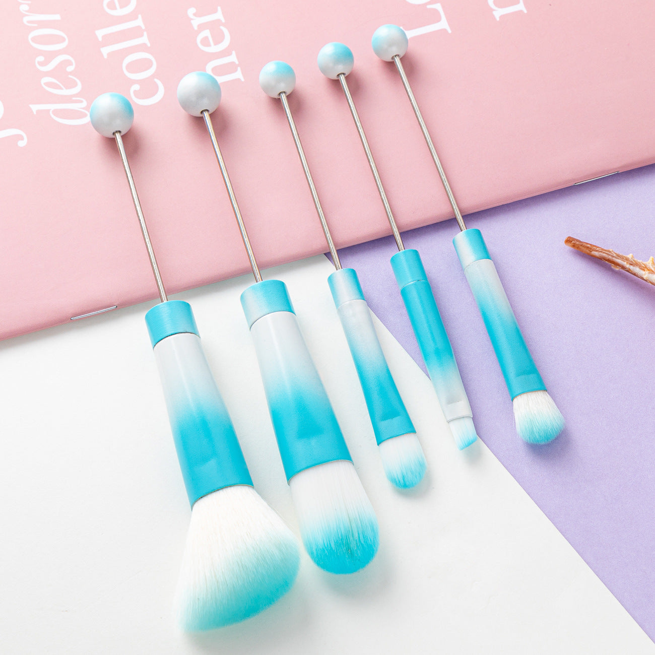 5 DIY metal handles, beaded makeup brush set