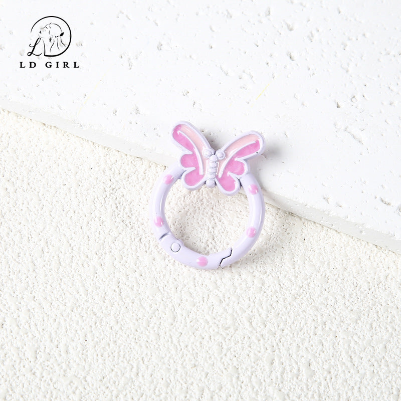 A butterfly spring buckle, mobile phone chain spring ring, cartoon open keychain, DIY alloy accessories