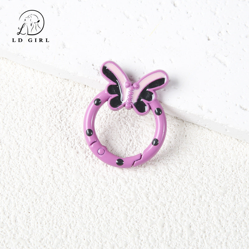 A butterfly spring buckle, mobile phone chain spring ring, cartoon open keychain, DIY alloy accessories