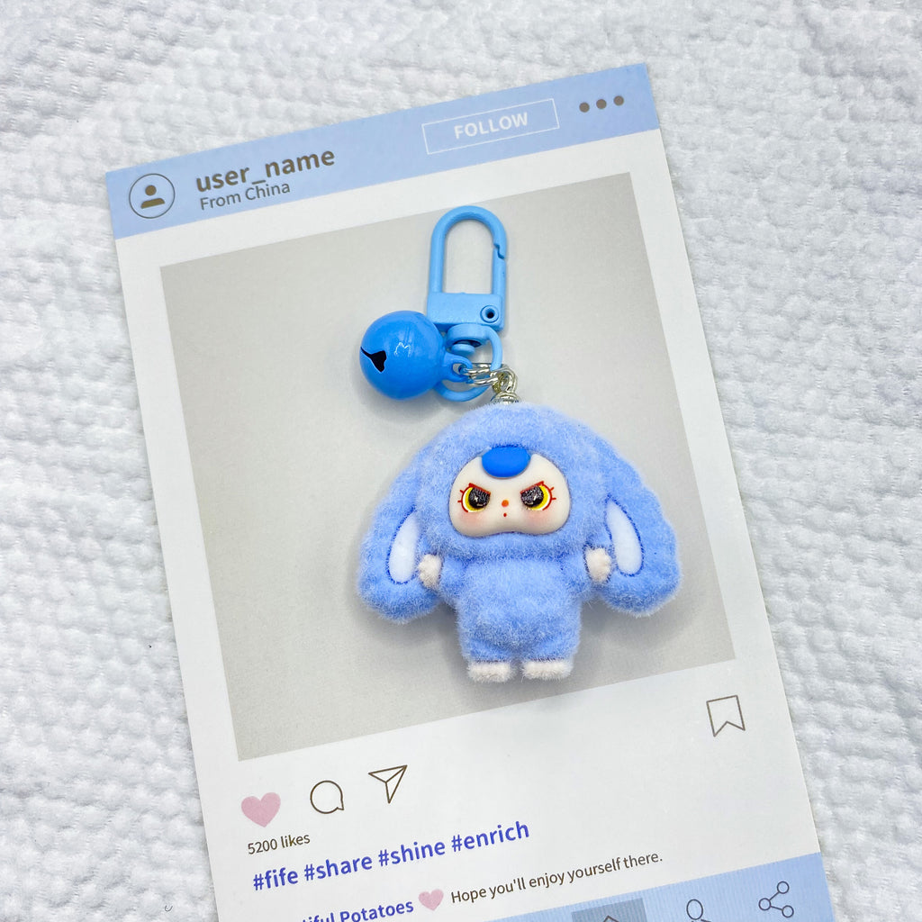 Three-dimensional flocking lop-eared rabbit, keychain pendant schoolbag