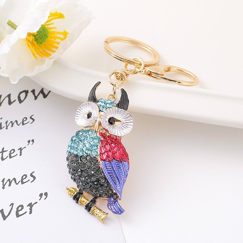 26-Color, Cartoon Owl with Diamonds, Metal Keychain