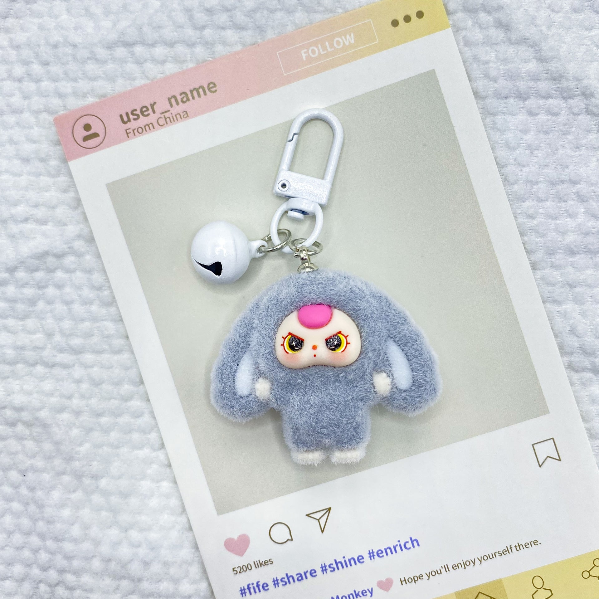 Three-dimensional flocking lop-eared rabbit, keychain pendant schoolbag