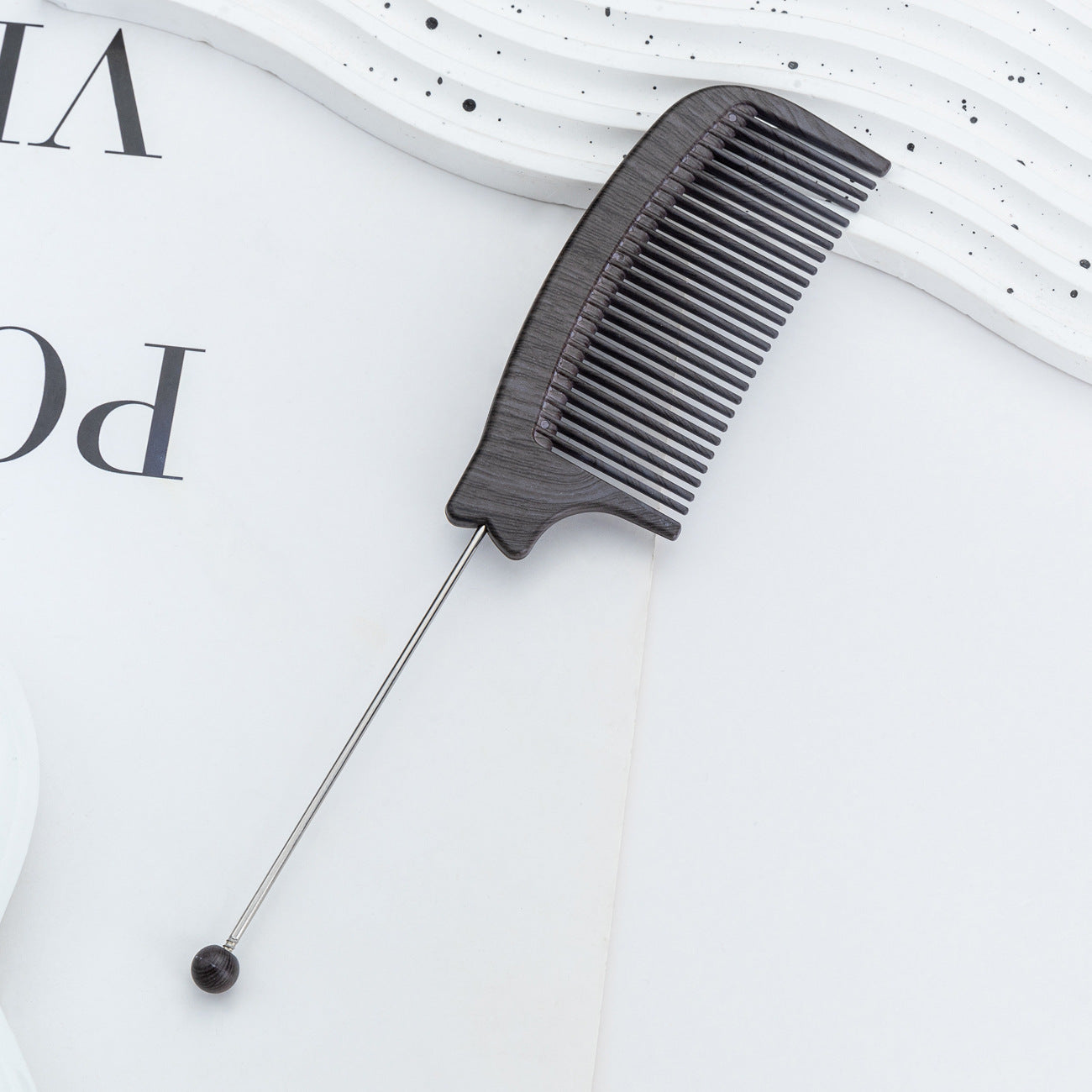 DIY multi-color wood grain beaded comb, makeup comb