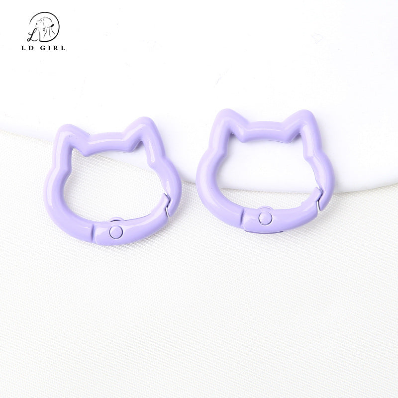 A Color paint cat head spring chain, key chain, DIY accessories, alloy connecting ring