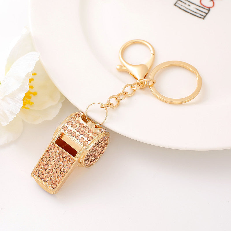 Exquisite Diamond double-layer whistle, keychain, metal crystal whistle, car pendant, keyring