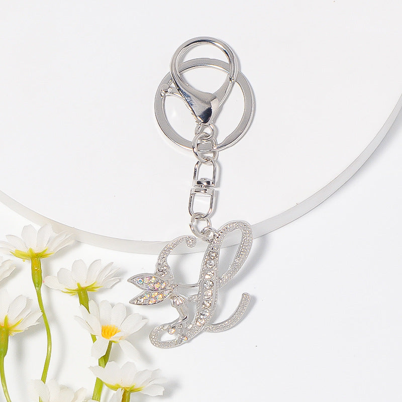Alloy diamond English letters, key chain, little angel car key pendant