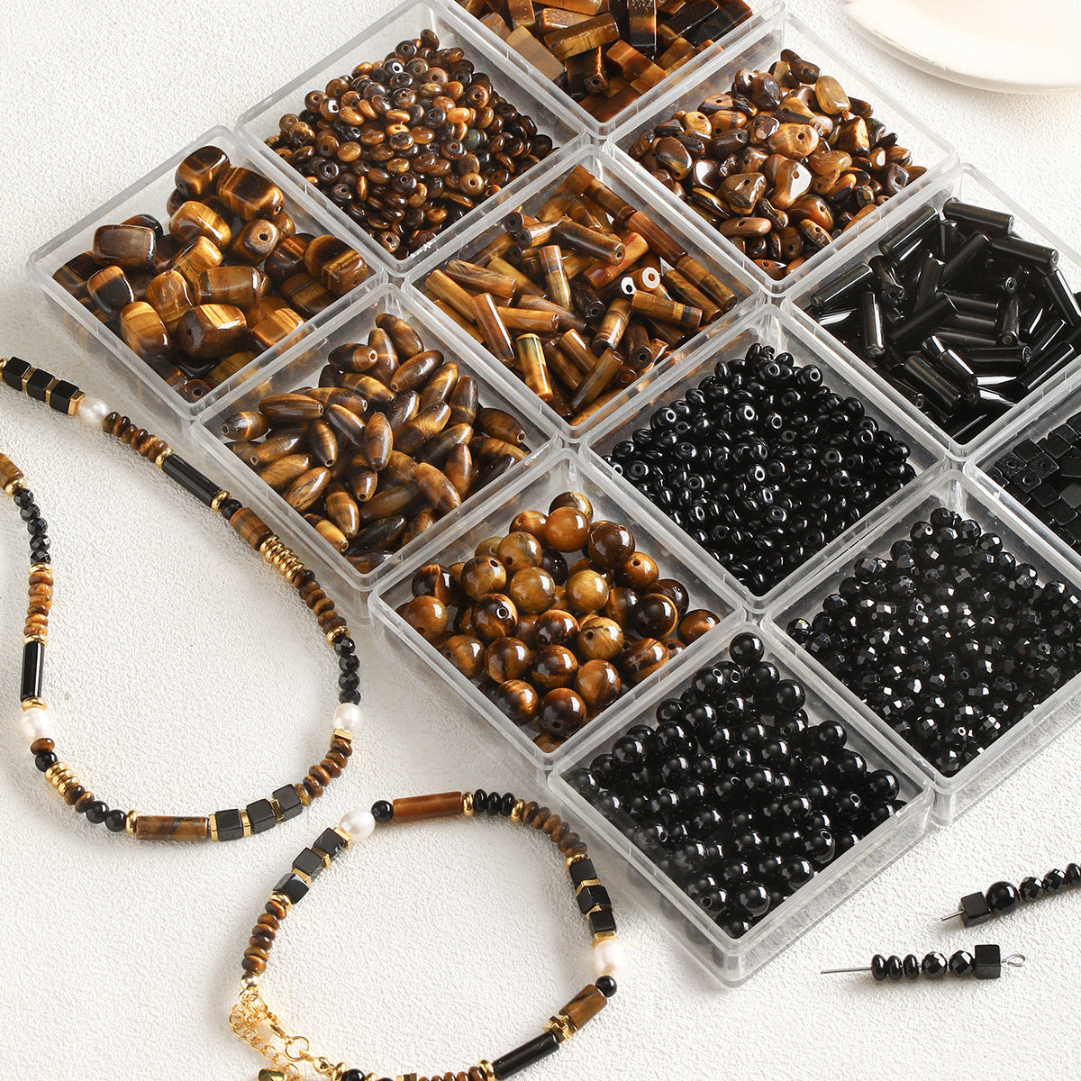 Natural stone, tiger's eye stone, black agate abacus beads, DIY accessories materials