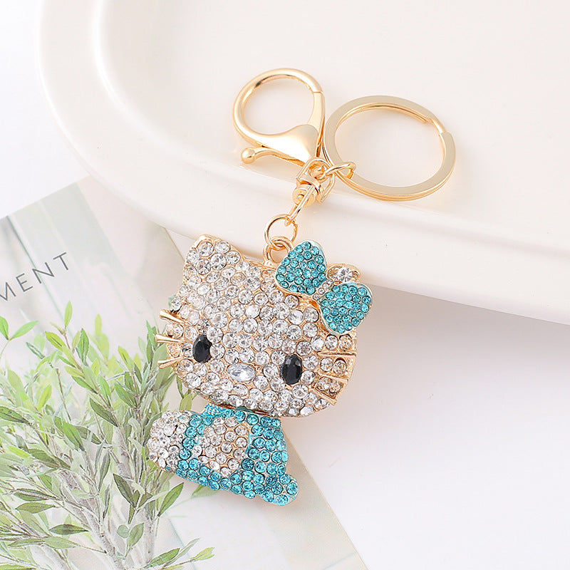 7-Color Diamond cat, car keychain, metal bag pendant, key chain ring.