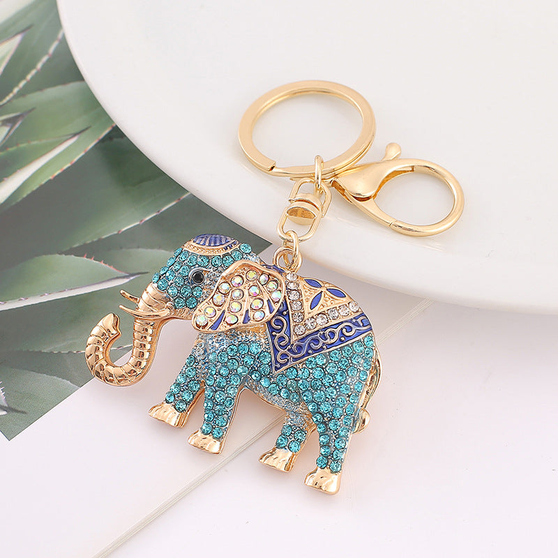 4-Color Thailand style elephant, diamond keychain, metal car pendant, key chain.