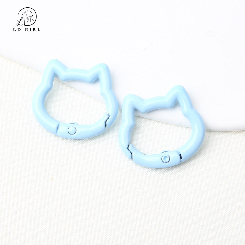 A Color paint cat head spring chain, key chain, DIY accessories, alloy connecting ring