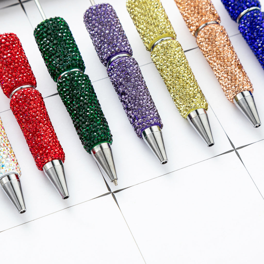 DIY full diamond beaded ballpoint pen, hand-pasted diamond multi-color, plastic beaded ballpoint pen, multi-color rotating bead pen