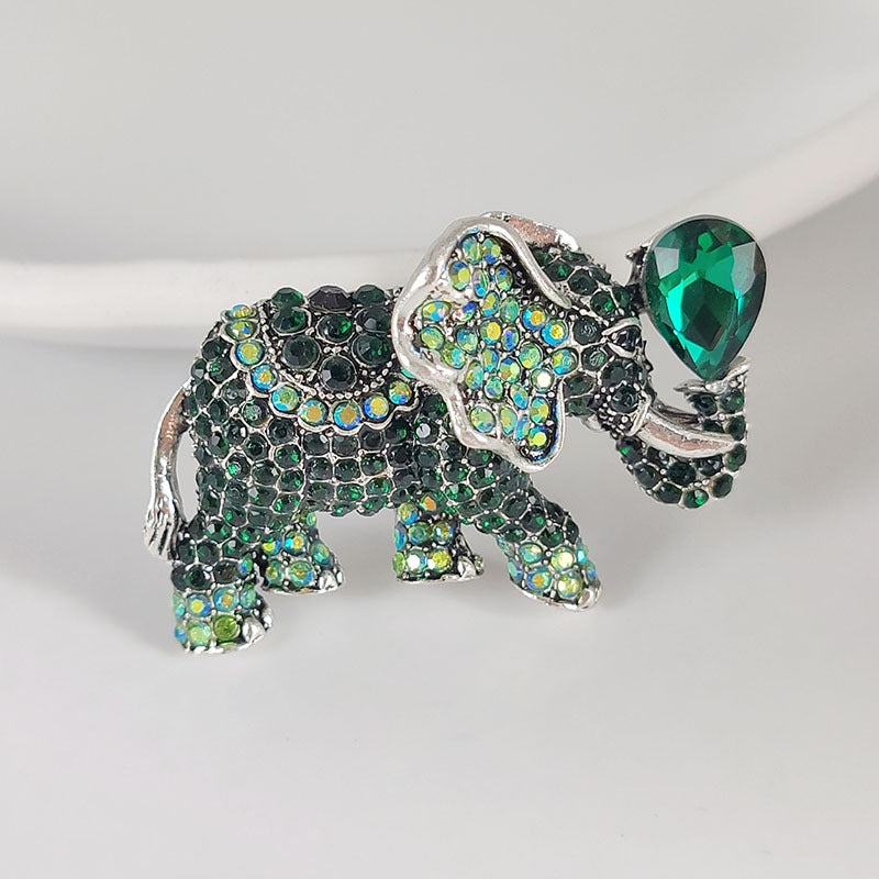 10-Color Alloy Diamond-Studded Elephant Brooch