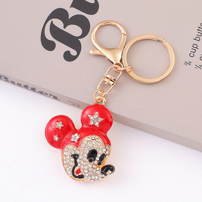 Mickey  car keychain, pendant, metal cartoon Mickey, diamond-encrusted backpack pendant.