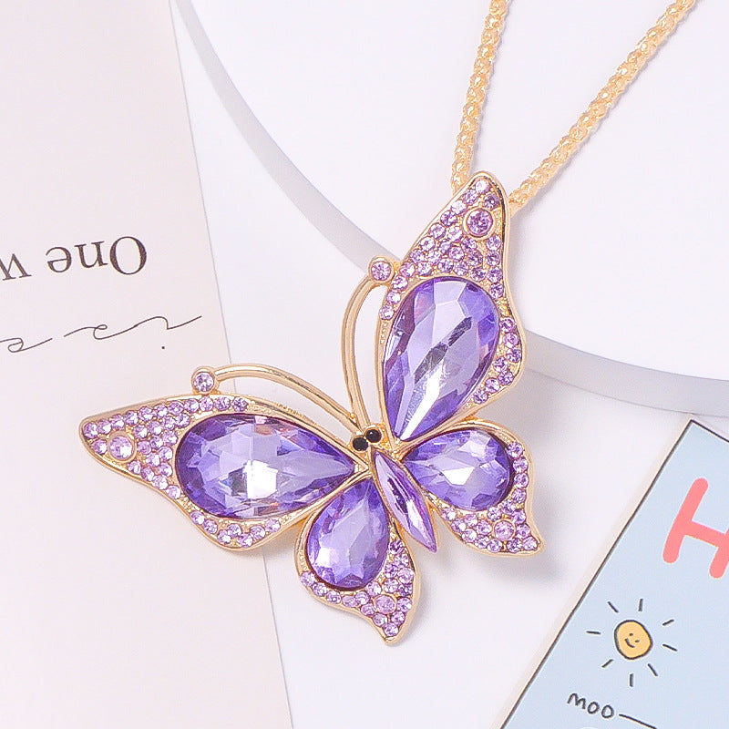18-Color Stone Diamond Butterfly Keychain, Necklace