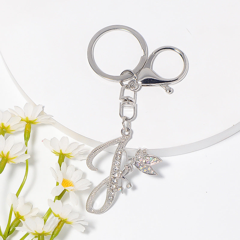 Alloy diamond English letters, key chain, little angel car key pendant