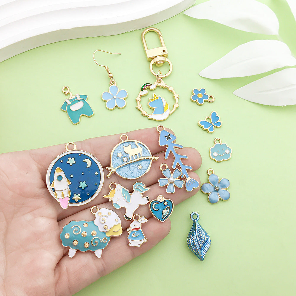 lake blue mixed 31 assorted gold plated enamel charm