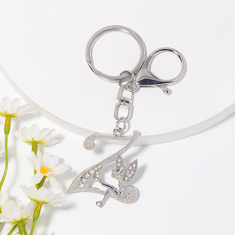 Alloy diamond English letters, key chain, little angel car key pendant