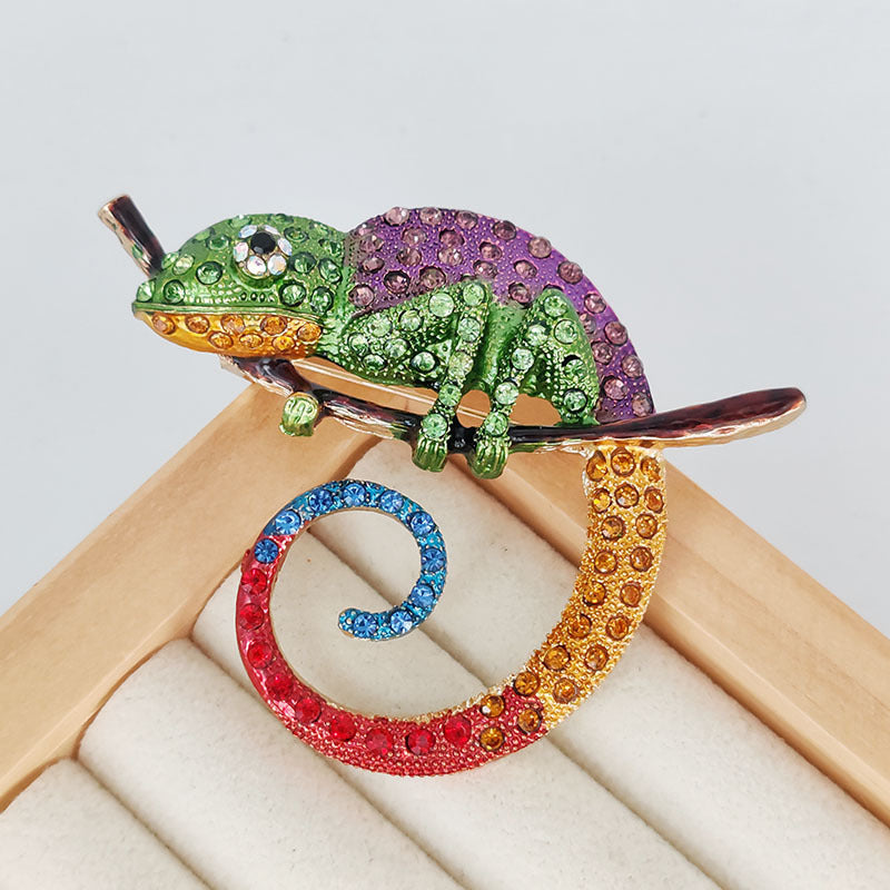 3-Color Diamond Chameleon Brooch